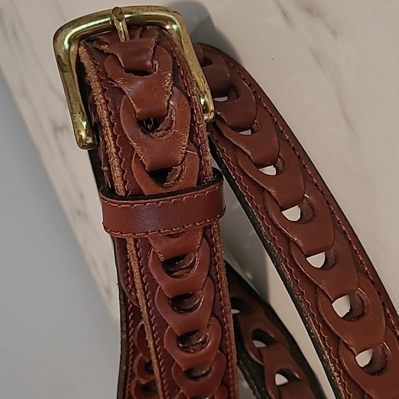 Men's 46 Brown Leather Open Loop Belt Casual Neutral Preppy Quality - Picture 8 of 8